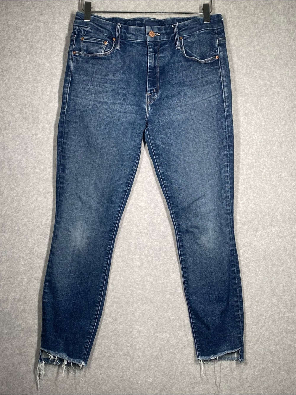 MOTHER Dark Blue Cropped Raw Hem Skinny Jeans